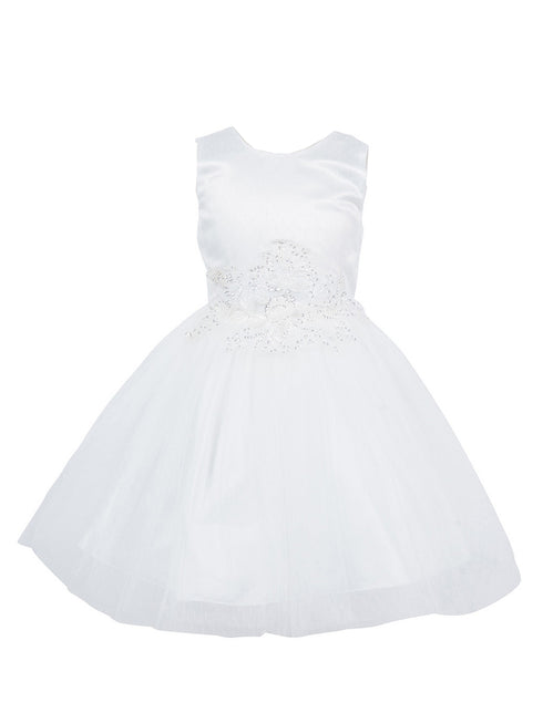 Girls Lala & Erina White Satin Tulle Sequin Patch Flower Girl Dress 2-12 SophiasStyle.com